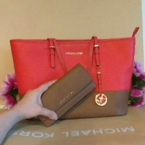 Mk tote purse shoppers tote bag w/ wallet set